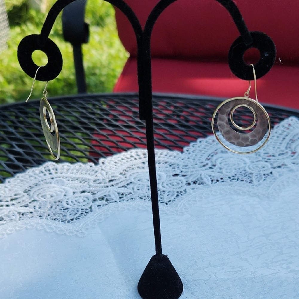 14kt Gold & 925 Hammered Hoop Earrings
